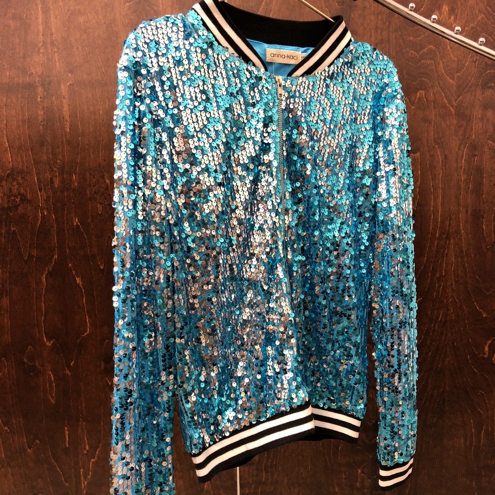 2 color sequined zip up track jacket NWT